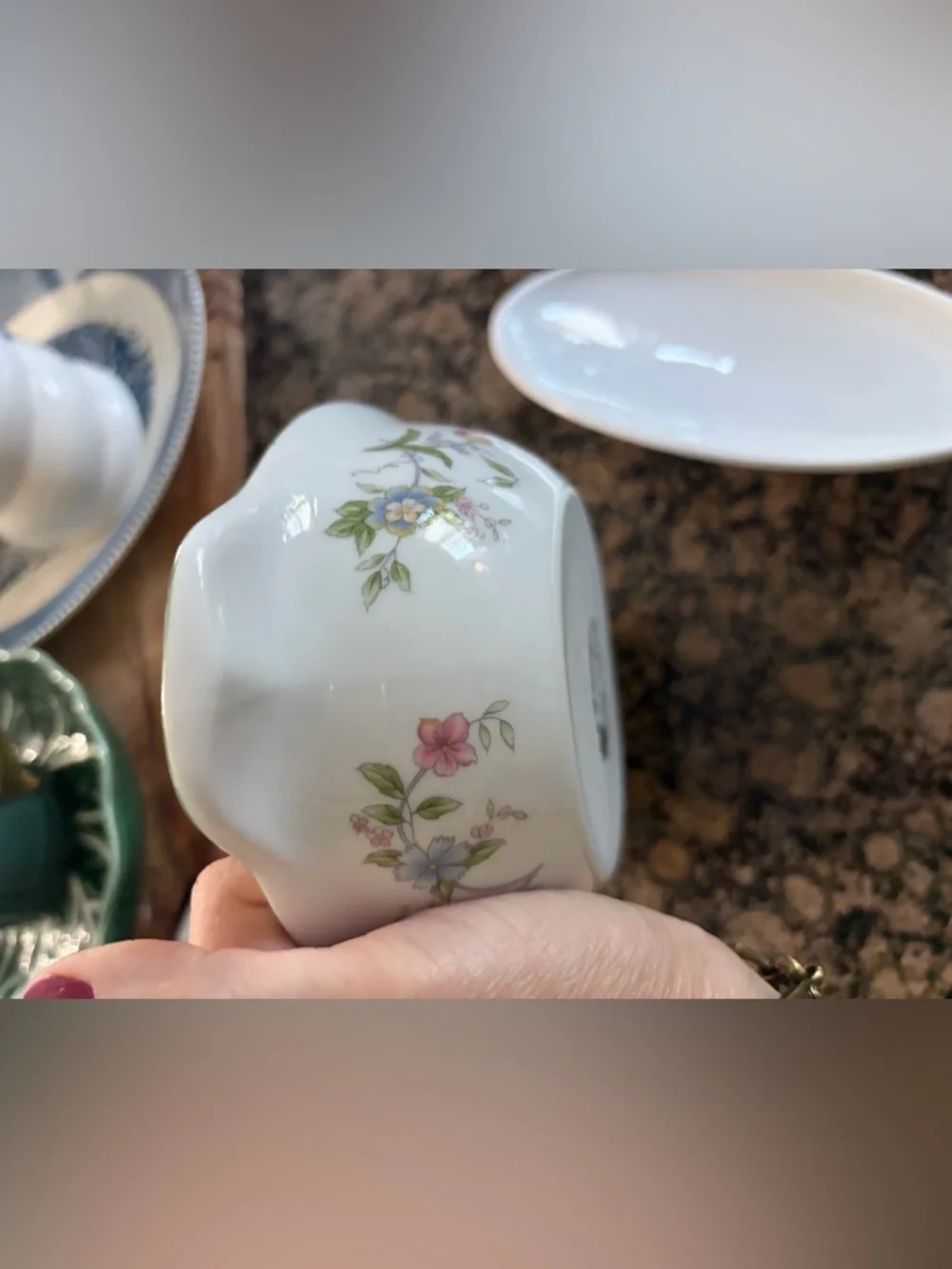 Andrea By Sadek White Porcelain Covered Serving Dish with Pastel Floral Design